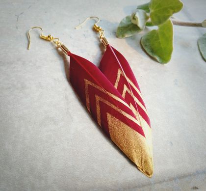 Red and Gold Tribal Earrings