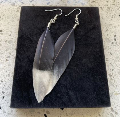 Black Feather Handcrafted Earrings with Silver